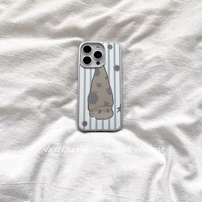 ins蓝白条纹星星帽子男孩电镀银边镜面适用于苹果手机壳iPhone16promax15pro/14/13/12/11小米14promate60P70