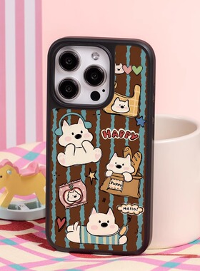 开心小狗ins风亚克力黑边磁吸适用于苹果iPhone16promax1312pro小米1415Pro华为mate60p70三星S23防摔手机壳