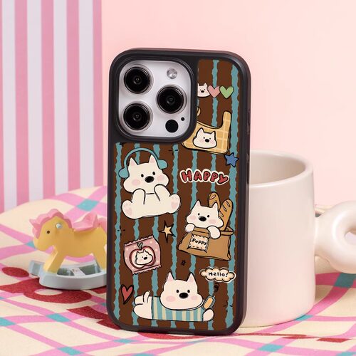 开心小狗ins风亚克力黑边磁吸适用于苹果iPhone16promax1312pro小米1415Pro华为mate60p70三星S23防摔手机壳