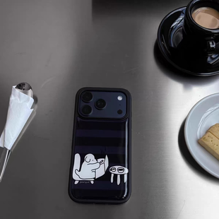 ins风复古看报小狗黑边滴胶手机壳适用苹果iPhone17promax高级感保护套小众16plus亮面15pro14防摔简约13pro