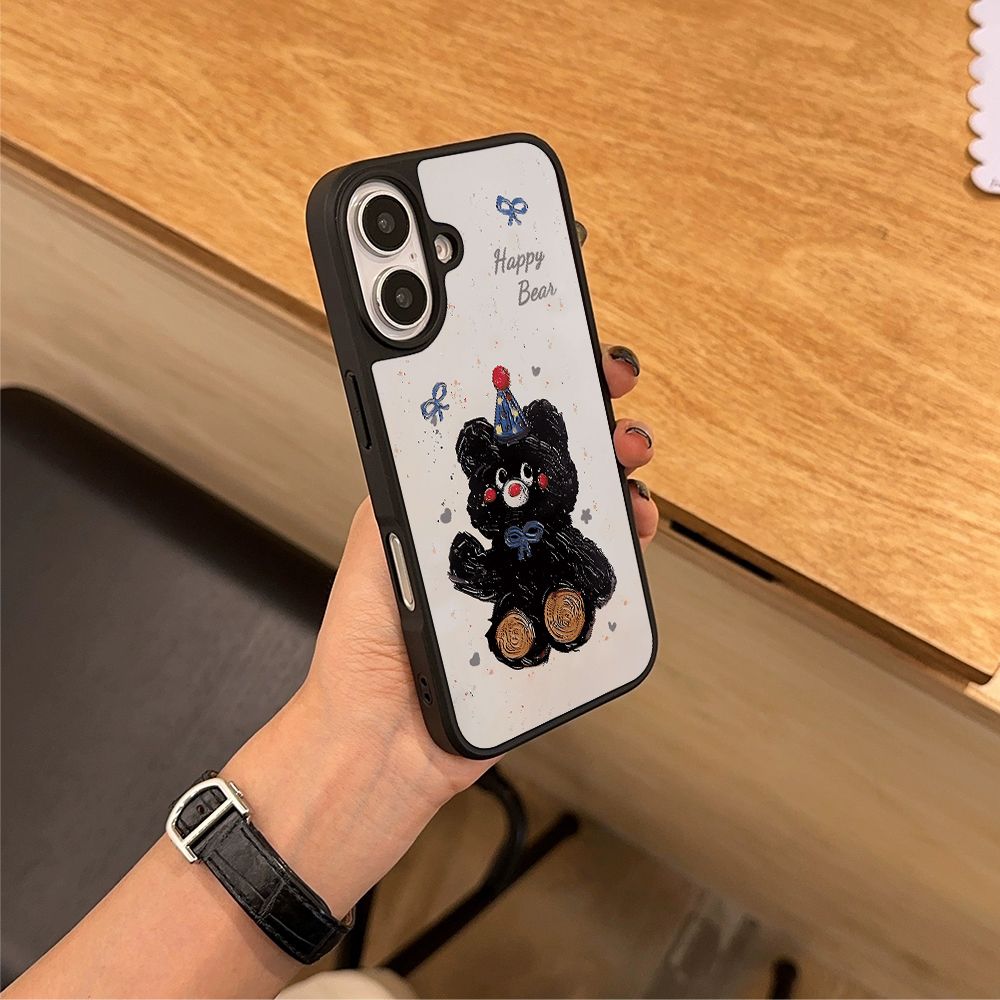 ins风高帽小熊原创亚克力黑边磁吸适用苹果iPhone16promax手机壳1315pro小米14Pro华为mate60p70三星S23防摔
