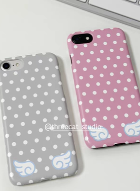 韩ins小众设计古早波点天使翅膀菲林16e适用于苹果16Promax手机壳iPhone16/15/14/13/12/11保护套光面硬Xsmax