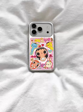 ins风可爱小yu玉插画电镀银磁吸适用苹果iPhone17promax手机壳1615pro小米1415Pro华为mate80p70三星S23防摔