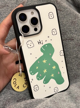 ins可爱绿色恐龙亚克力黑边磁吸适用苹果iPhone16promax手机壳1312pro小米1415Pro华为mate60p70三星S23防摔