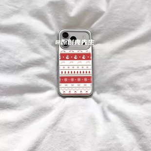 ins风复古费尔岛雪人电镀银磁吸适用苹果iPhone17promax手机壳1615pro小米1415Pro华为mate60p70三星S23防摔