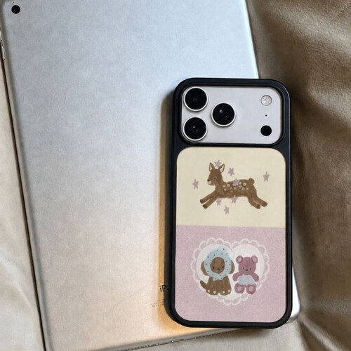 ins风小鹿小熊黑边玻璃磁吸适用苹果小米iPhone18promax手机壳1716pro小米1517Pro华为mate80p90三星S25防摔
