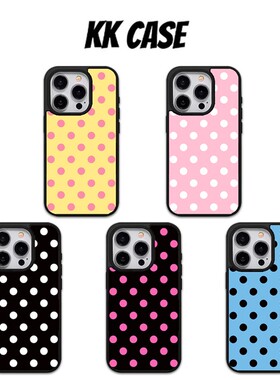 ins经典百搭波点亚克力黑边磁吸适用苹果iPhone16promax手机壳1312pro小米1415Pro华为mate60p70三星S23防摔