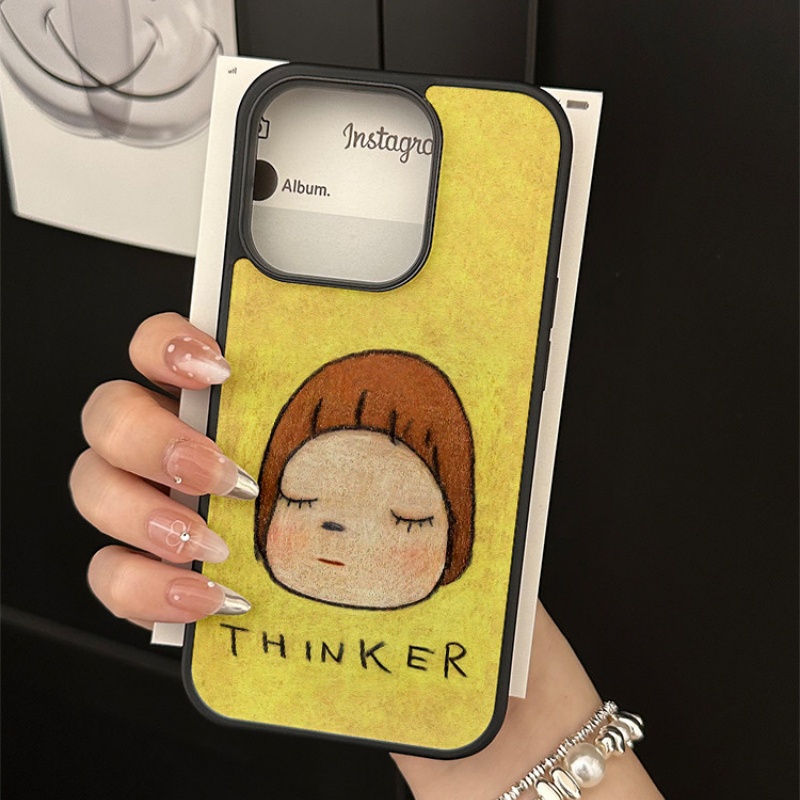 原创奈良美智亚克力黑边磁吸适用苹果iPhone16promax手机壳1315pro小米14Pro保护套华为mate60p70防摔三星S23