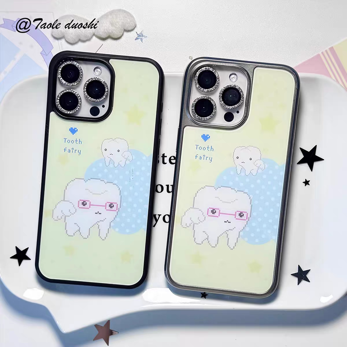 眼镜小牙齿少女亚克力银黑边磁吸适用苹果iPhone16promax手机壳1312pro小米1415Pro华为mate60p70三星S23防摔