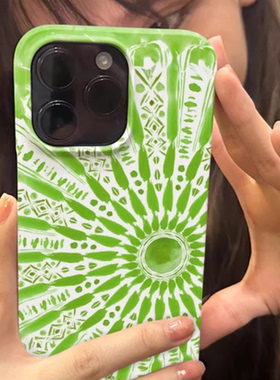 草绿色太阳神夏天适用于iphone手机壳15pro14plus苹果13promax12小众不撞款二合一菲林艺术感高级感高端ins风