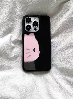 ins个性大脸猫咪亚克力黑边磁吸适用苹果iPhone16promax手机壳1312pro小米1415Pro华为mate60p70三星S23防摔