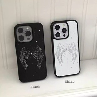 ins风黑白个性 翅膀黑边软壳磁吸适用苹果iPhone17promax手机壳1615pro小米1415Pro华为mate60p70三星S23防摔