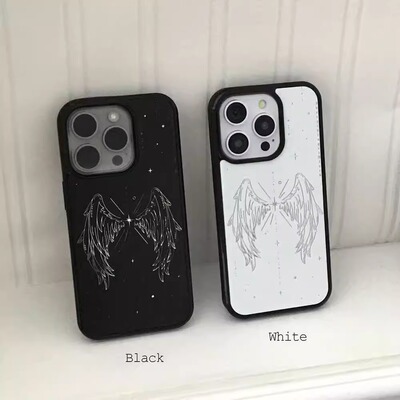 ins风黑白个性翅膀黑边软壳磁吸适用苹果iPhone17promax手机壳1615pro小米1415Pro华为mate60p70三星S23防摔
