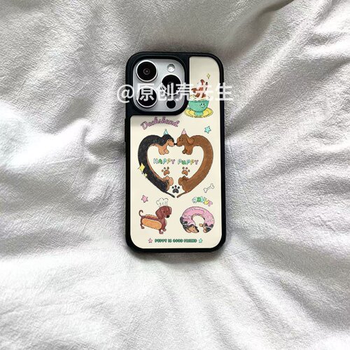 ins心形腊肠狗亚克力黑边磁吸适用于苹果iPhone16promax1312pro小米1415Pro华为mate60p70三星S23防摔手机壳
