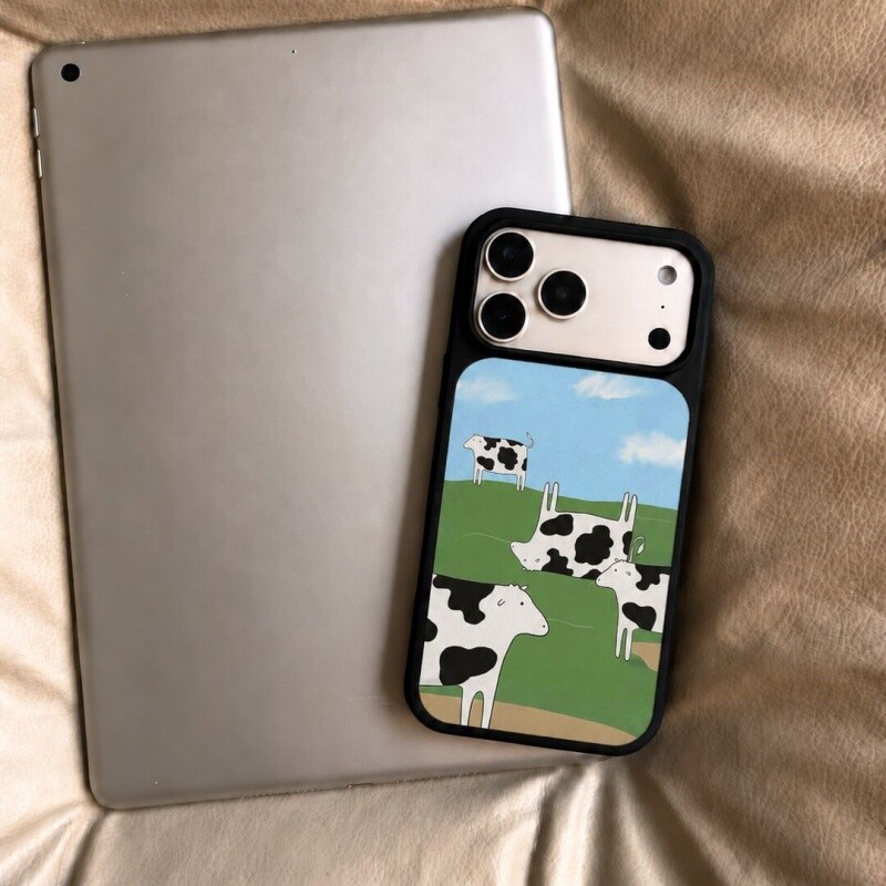 ins风抽象小牛黑边玻璃磁吸适用苹果iPhone18promax手机壳1716pro小米1514Pro华为mate80p90荣耀vivooppo防摔