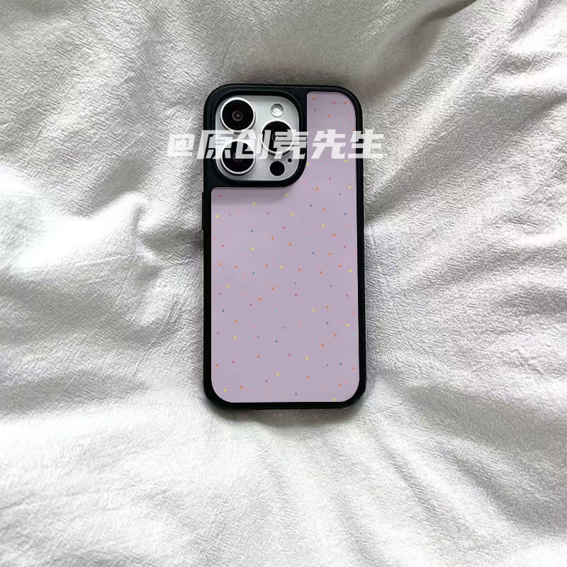 满屏彩色点点原创亚克力黑边磁吸适用苹果iPhone16promax手机壳1312pro小米1415Pro华为mate60p70三星S23防摔