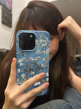 适用于苹果14promax艺术小众手机壳ins风iPhone14pro个性14菲林13创意12小众11高级感梵高绘画白色杏花不撞款