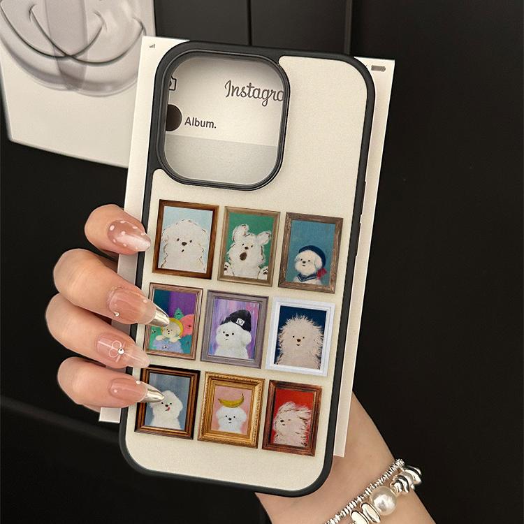 相框油画狗狗亚克力黑边磁吸适用苹果iPhone16promax手机壳1315pro小米14Pro保护套华为mate6070防摔三星S23