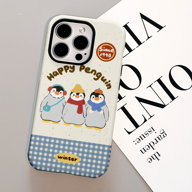 原创三只小企鹅苹果手机壳菲林二合一壳适用iPhone16promax/15pro/13/14plus手机壳苹果12mini硬XS/8保护软壳