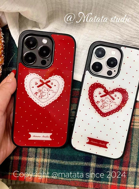白色红色蝴蝶结in小熊亚克力黑边适用苹果iPhone16promax手机壳1312pro小米1415Pro华为mate60p70三星S23防摔