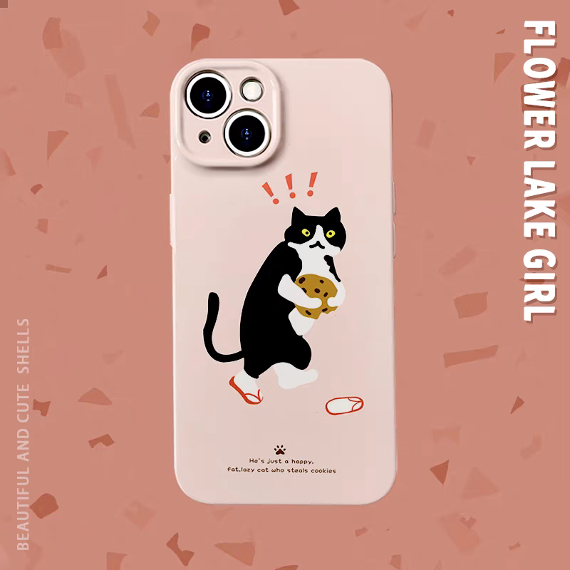 心虚~创意偷饼干奶牛猫菲林适用iPhone15/14promax手机壳OPPOreno9软红米note13pro小米14/13硬OPPOa58苹果 - 实物图