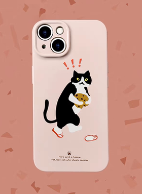 心虚~创意偷饼干奶牛猫菲林适用iPhone15/14promax手机壳OPPOreno9软红米note13pro小米14/13硬OPPOa58苹果