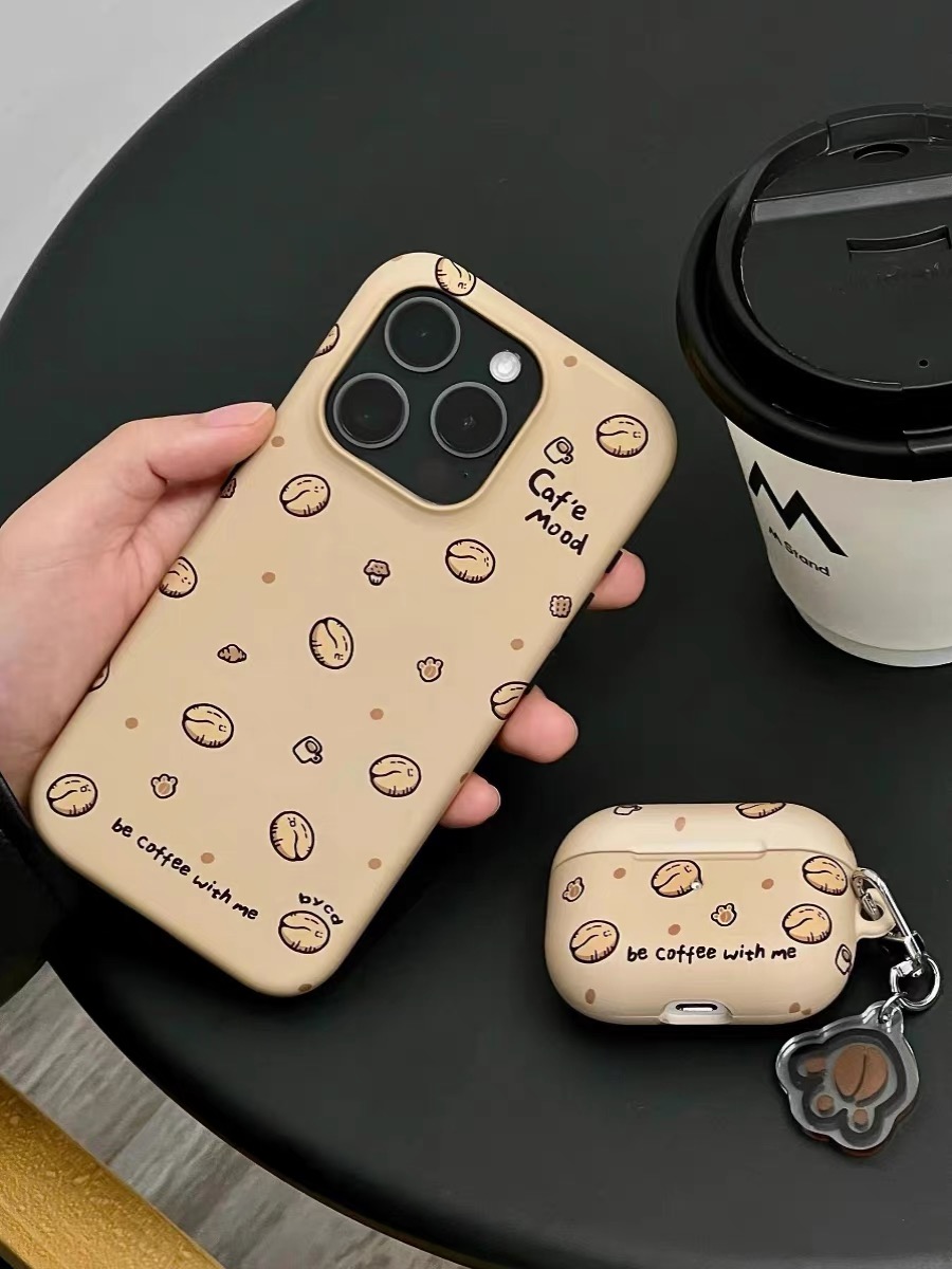 简约咖啡豆iphone15Plus手机壳新款菲林二合一苹果14promax可爱13mini个性12卡通ins硬软壳11软妹vivo保护套
