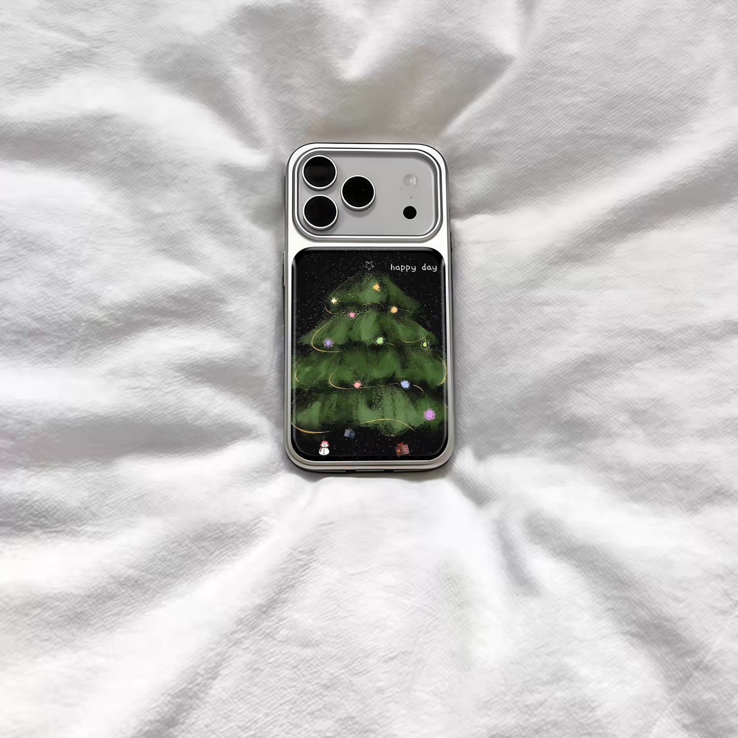 ins氛围感雪人圣诞树电镀银磁吸适用苹果iPhone17promax手机壳1615pro小米1415Pro华为mate60p70三星S23防摔