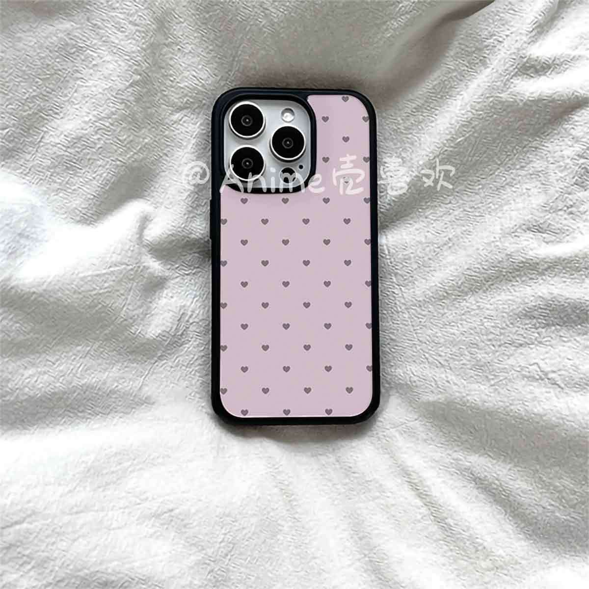 ins风灰粉爱心原创亚克力黑边磁吸适用苹果iPhone16promax手机壳1315pro小米14Pro华为mate60p70三星S23防摔