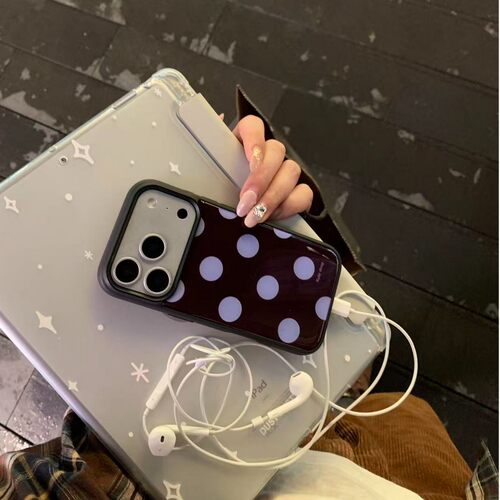 ins古早气质优雅紫波点黑边磁吸适用苹果iPhone17promax手机壳1612pro小米1415Pro华为mate60p70三星S23防摔