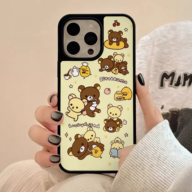 ins可爱波点小熊亚克力黑边磁吸适用苹果iPhone16promax手机壳1312pro小米1415Pro华为mate60p70三星S23防摔