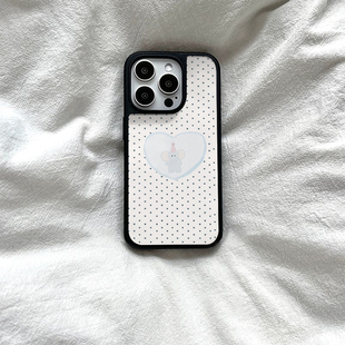 ins可爱波点小象亚克力黑边磁吸适用苹果iPhone16promax手机壳1312pro小米1415Pro华为mate60p70三星S23防摔