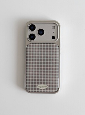ins个性复古格纹标签电镀银磁吸适用苹果iPhone17promax手机壳1615pro小米1415Pro华为mate60p70三星S23防摔