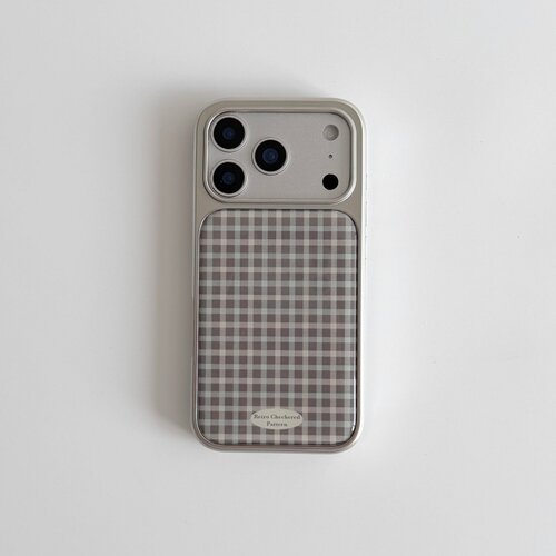 ins个性复古格纹标签电镀银磁吸适用苹果iPhone17promax手机壳1615pro小米1415Pro华为mate60p70三星S23防摔