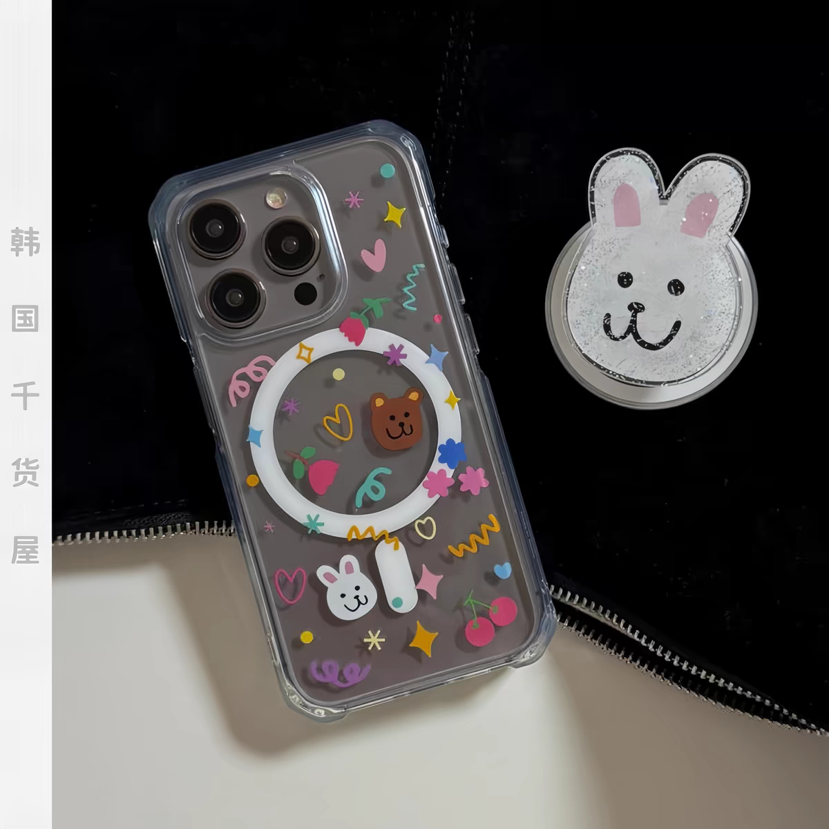 小众可爱兔子小熊亚克力磁吸手机壳适用于iPhone16promax手机壳苹果15tpu14简约131278xs新款透明防摔手机壳