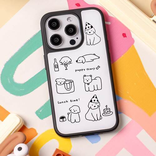 原创线条小狗适用iphone16Promax黑边手机壳15pro新款苹果小米14小众13可爱12三星11硅胶16plus防摔14pro华为