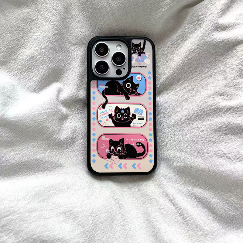 ins可爱小黑猫黑边软壳磁吸适用苹果小米iPhone17promax手机壳1613pro小米1415Pro华为mate60p70三星S23防摔