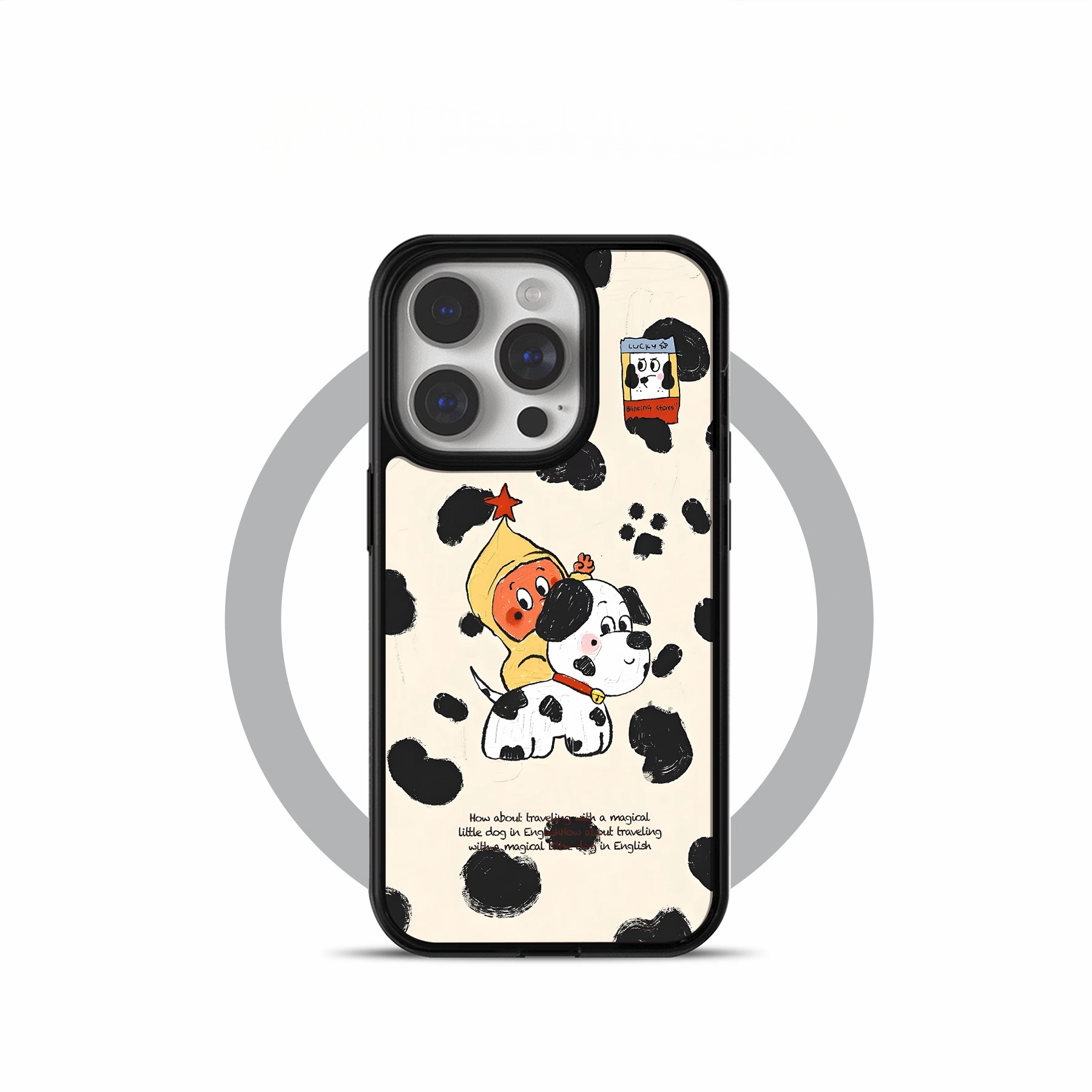 ins风星星骑狗亚克力黑边磁吸适用苹果iPhone16promax手机壳1312pro小米1415Pro华为mate60p70三星S23防摔