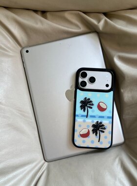 ins风波点椰子适用iPhone17/16promax神甲手机壳简约15高级防摔14小众13个性12黑框手机套创意ins苹果保护壳