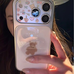 ins风爱心复古小熊银边滴胶手机壳适用苹果iPhone17promax高级感保护套小众16plus亮面15pro14防摔简约13pro
