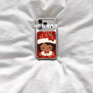 ins风复古圣诞帽kt猫电镀银磁吸适用苹果iPhone17promax手机壳1615pro小米1415Pro华为mate60p70三星S23防摔