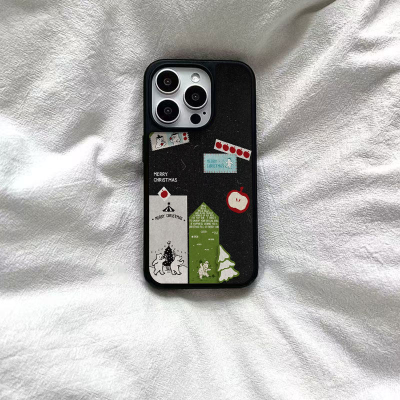 ins雪人小熊插画黑边软壳磁吸适用苹果iPhone17promax手机壳1615pro小米1415Pro华为mate60p70三星S23防摔