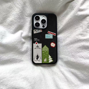 ins雪人小熊插画黑边软壳磁吸适用苹果iPhone17promax手机壳1615pro小米1415Pro华为mate60p70三星S23防摔