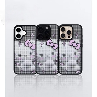 ins复古波点猫咪亚克力黑边磁吸适用苹果iPhone16promax手机壳1312pro小米1415Pro华为mate60p70三星S23防摔