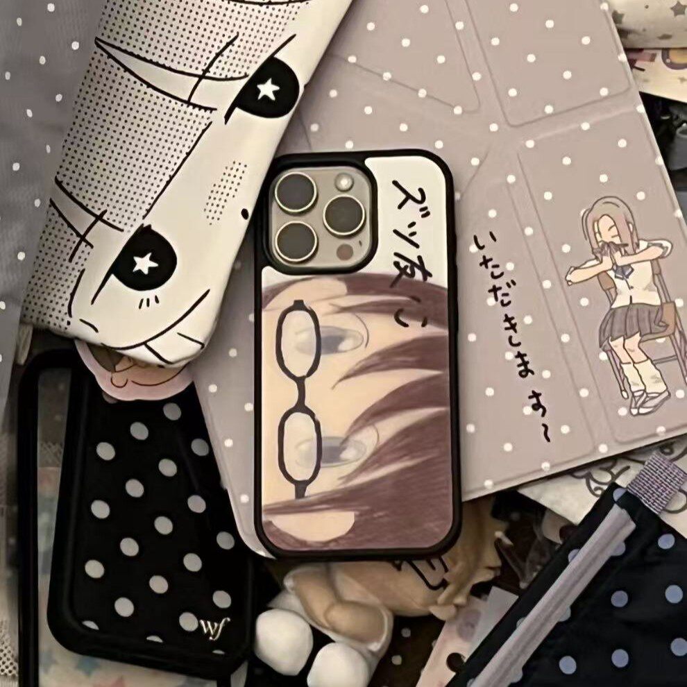 ins风韩系眼镜漫画女孩黑边磁吸适用苹果iPhone16promax手机壳1312pro小米1415Pro华为mate60p70三星S23防摔
