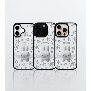 ins复古兔子星星亚克力黑边磁吸适用苹果iPhone16promax手机壳1312pro小米1415Pro华为mate60p70三星S23防摔