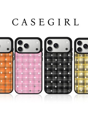 ins风格纹复古星星镜面黑边手机壳适用苹果iPhone17promax高级感保护套小众16plus原创15pro14防摔简约13pro