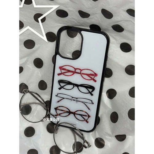 古早复古元素眼镜框亚克力黑边适用苹果iPhone17promax手机壳1612pro小米1415Pro华为mate60p70三星S23防摔