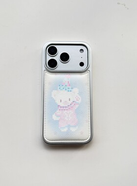ins风可爱星星像素小熊皮质适用于苹果iPhone17promax手机壳1613pro小米1715Pro华为mate70p80防摔高级感新款