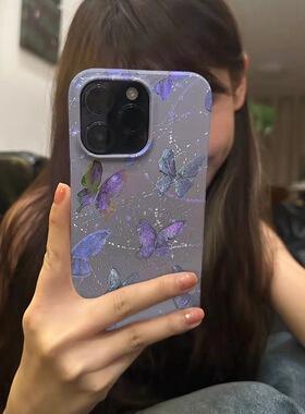 艺术油画水滴蝴蝶适用于苹果IPhon15pro/14promax/15/14/13/11/xr菲林小众高级感不会撞壳的手机壳个性男女款